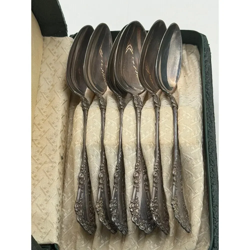 Vintage 1847 Rogers Bros Silverplate Teaspoons Set 6 in Myers/Franks Boston Case